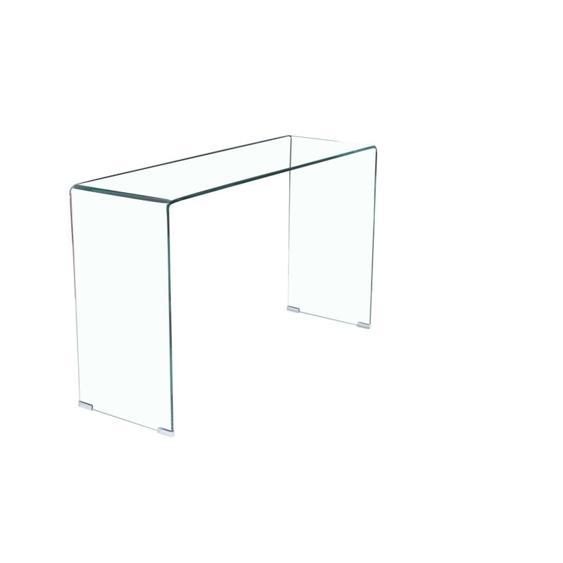 Console en verre, console en verre trempé transparent avec bureaux à bords arrondis, table de canapé
