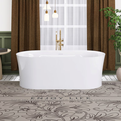 67" Glossy White Acrylic Freestanding Soaking Bathtub