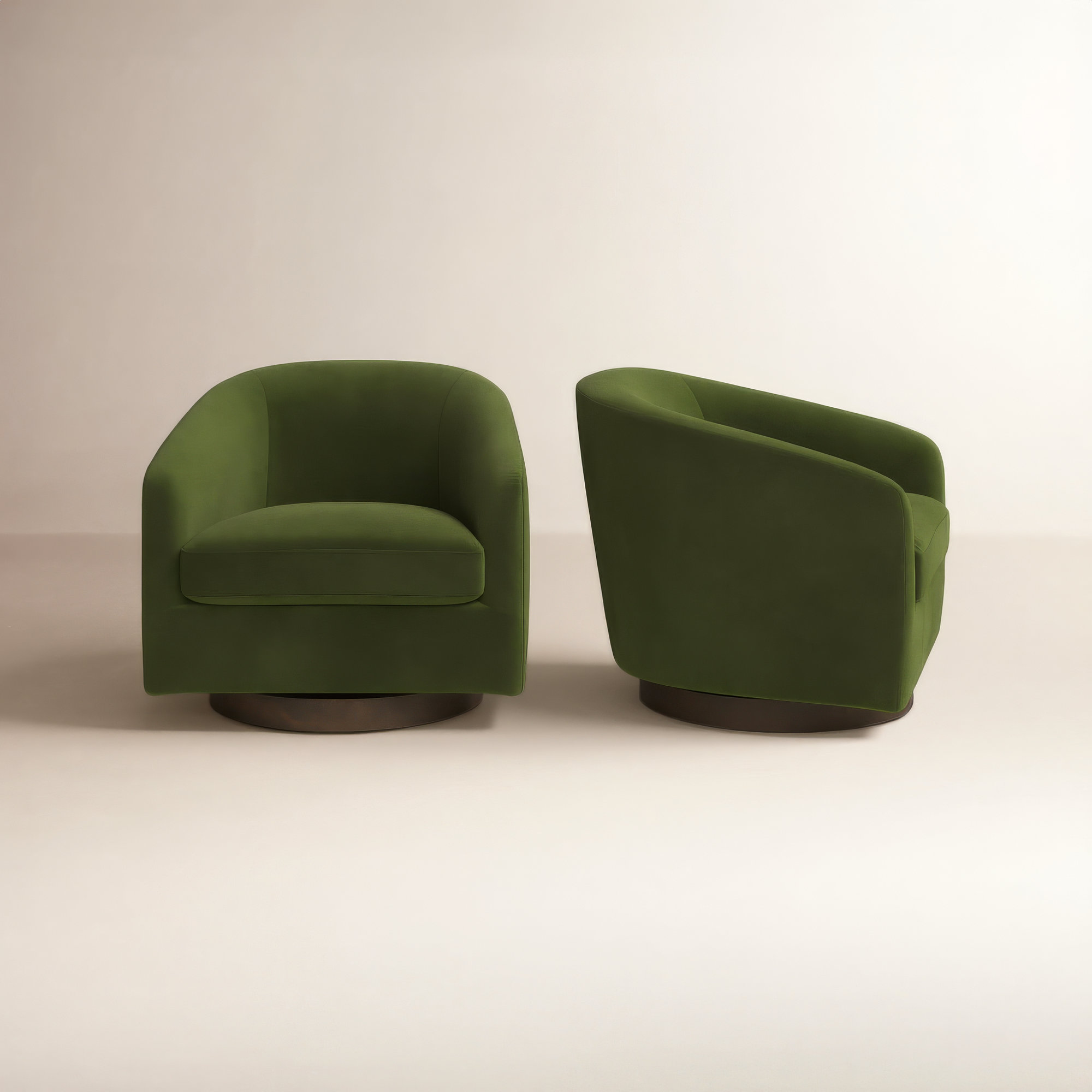 Bennett Upholstered Swivel Barrel Chair (Set of 2), Bella Forest Performance Velvet