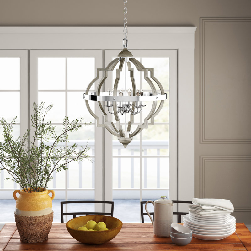 Freemont 6 - Light Dimmable Geometric Chandelier, Not Included, Washed Pine