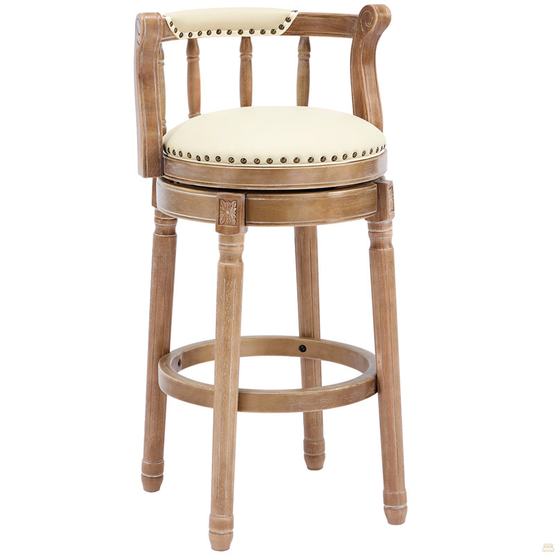 Tabourets de bar en cuir de vache avec dessus en bois, chaise de bar pivotante à 360 degrés avec dossier, tabourets de bar à hauteur de bar pour la cuisine, la salle à manger et le bar (beige, 1 pièce)