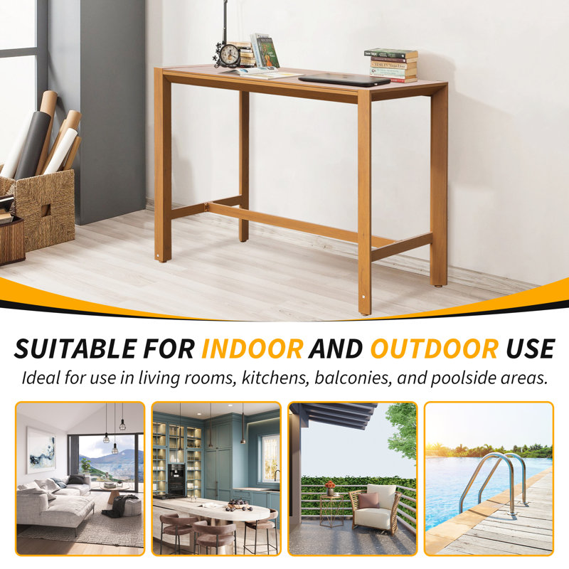 Counter Height 39.37'' Aluminum Frame Outdoor Patio Bar Table Wood-Like
