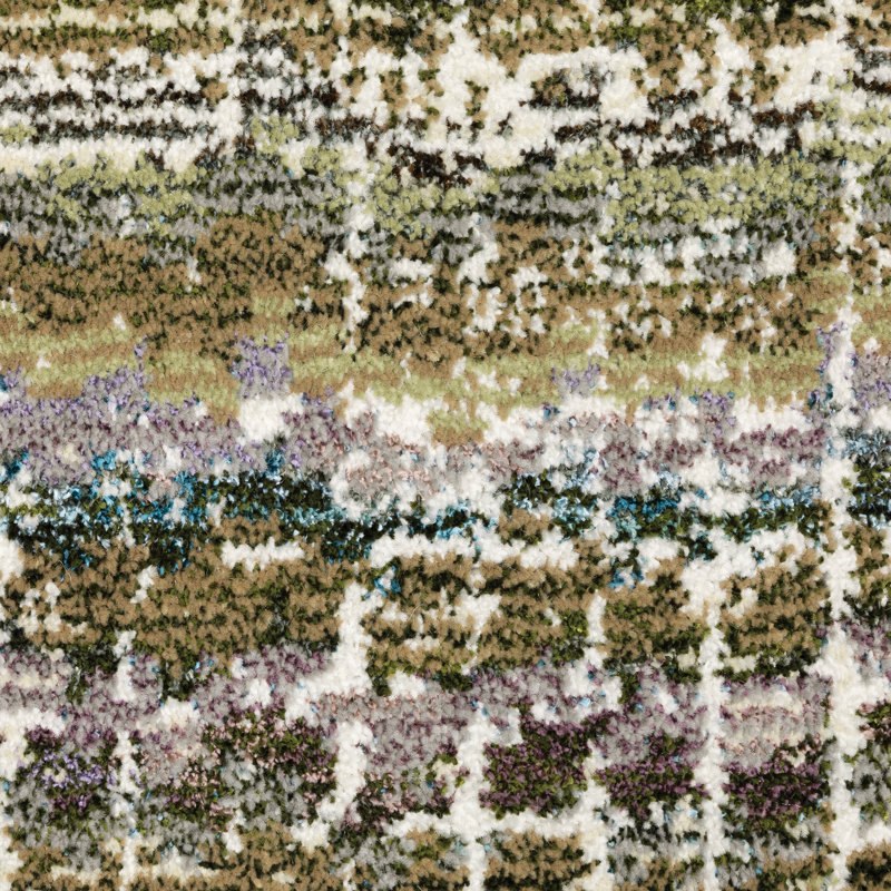 Tapis vert / brun à motif abstrait Torge, Rectangle 6 pi 7 po x 9 pi 6 po