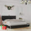 Lit rembourré avec bouton en losange, cadre de lit moderne avec projecteur Galaxy, pas de sommier tapissier et lattes de bois robustes sans bruit, polyuréthane-1586770349-1586770351