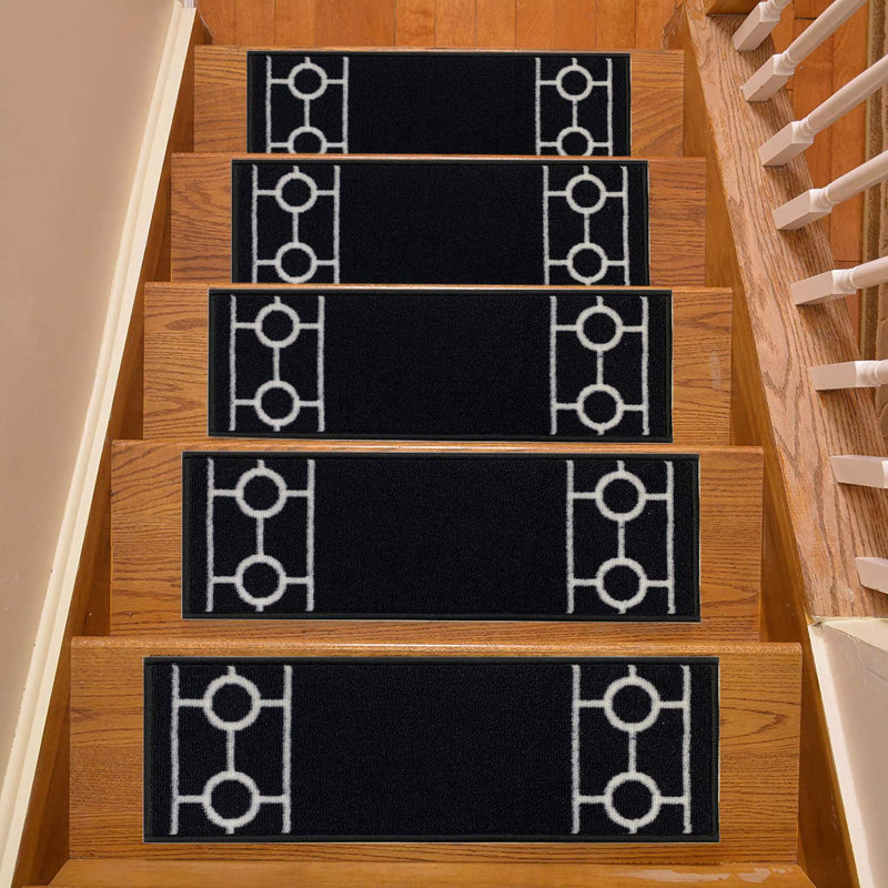 Slip Resistant Stair Treads Machine Washable Chain Bordered Size 8.5" x 26" Stair Tread, Colours and Set Options, Black
