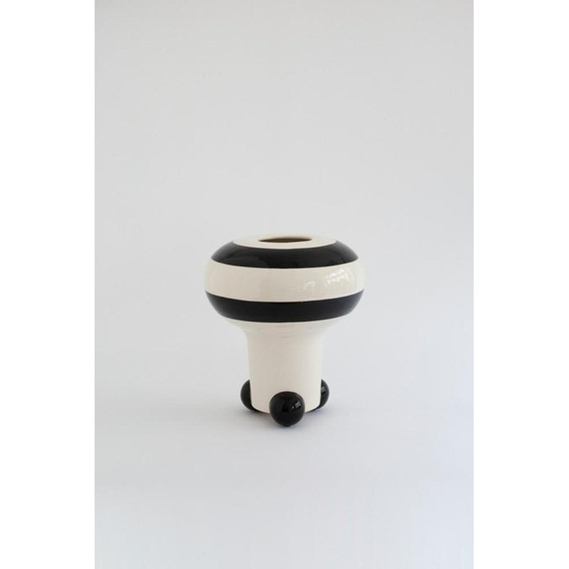 Mushroom Handmade Eartenware Table Vase, Black, Striped