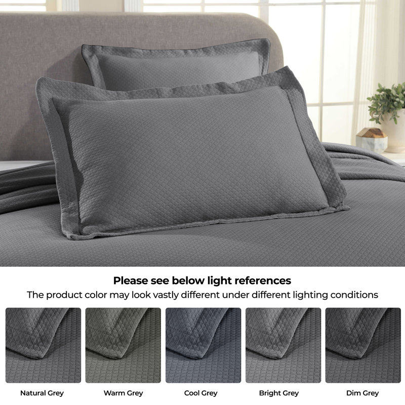 Superior Gray Cotton Twin Bedspread Set with Pillow Shams