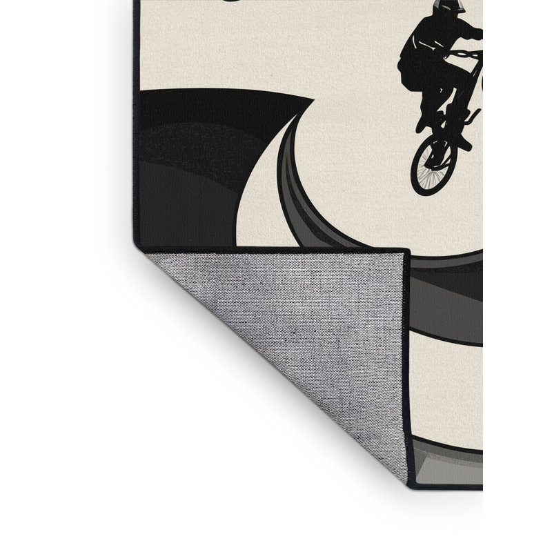 Machine Washable Hubbard Bmx Park Stunt Bold & Eclectic Modern Arc Rug in Beige – Black Binding, 5x7