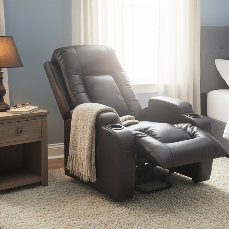 Power Upholstered Recliner Chair with Lift Base and Massage Heating Function, Dark Brown