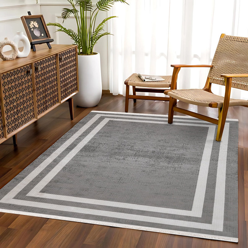 Tapis anthracite à imprimé géométrique tissé antidérapant lavable à la machine