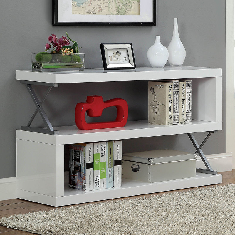 Telma Geometric Display Bookcase with Open Back, White, (4 Shelves) 54.38" H x 47'' W x 15.5" D