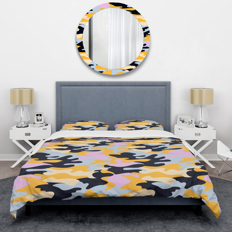 Ensemble de housse de couette en microfibre jaune / noir 2 pièces