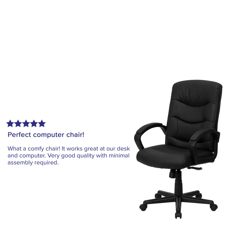 Ergonomic Black LeatherSoft Swivel Task Chair with Lumbar Support