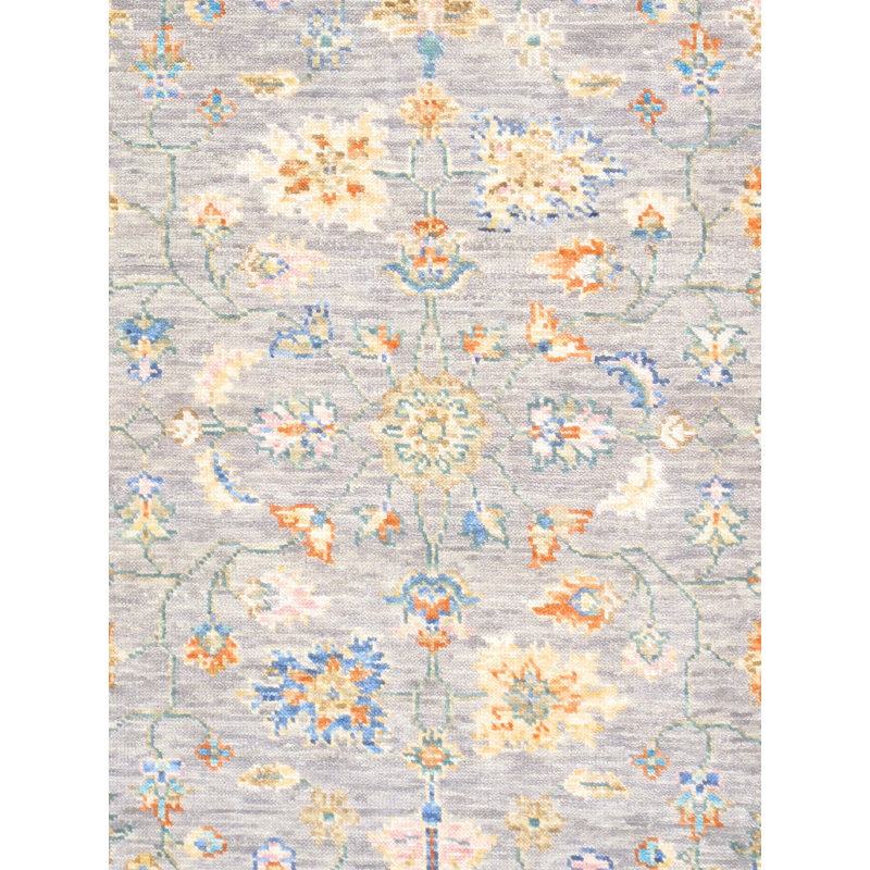 Tapis oriental gris / crème / bleu en laine / coton 6 pi x 9 pi 2 po Oriental