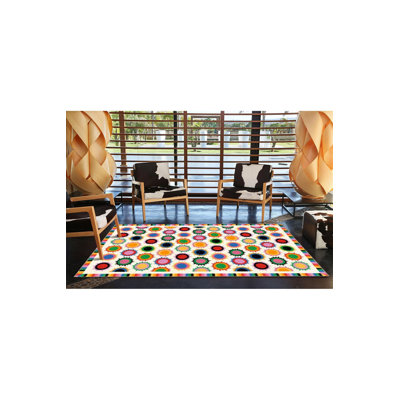 Beige Multi Colour Dot Figure Pattern Creative Modern Decorative Machine Washable Area Rug