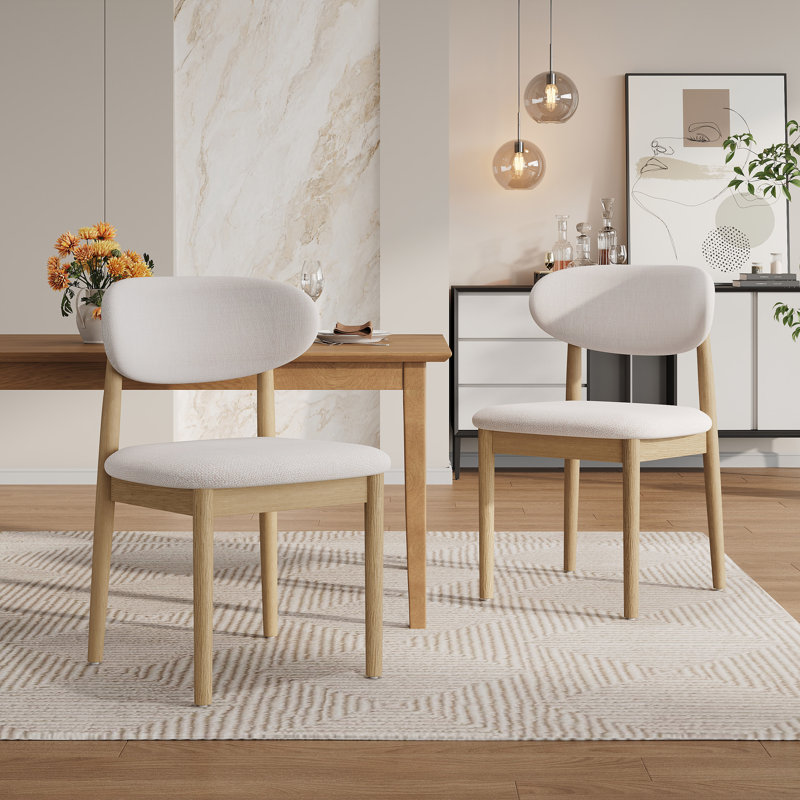 Nero Modern Solid Wood Side Chairs With Curved Backrest And Upholstered Seat, Natural, Beige
