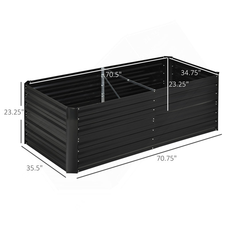Outsunny Galvanized Raised Garden Bed Kit With Reinforcing Bars, Large And Tall Metal Planter Box For Vegetables, Flowers And Herbs, 6' X 3' X 2', Black