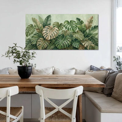  Art mural tropical sur toile - feuilles de palmier luxuriant, peinture décorative côtière pour salon, chambre à coucher et bureau - œuvre d'art inspirée de la nature, reproduction sur toile tendue 12 po x 24 po