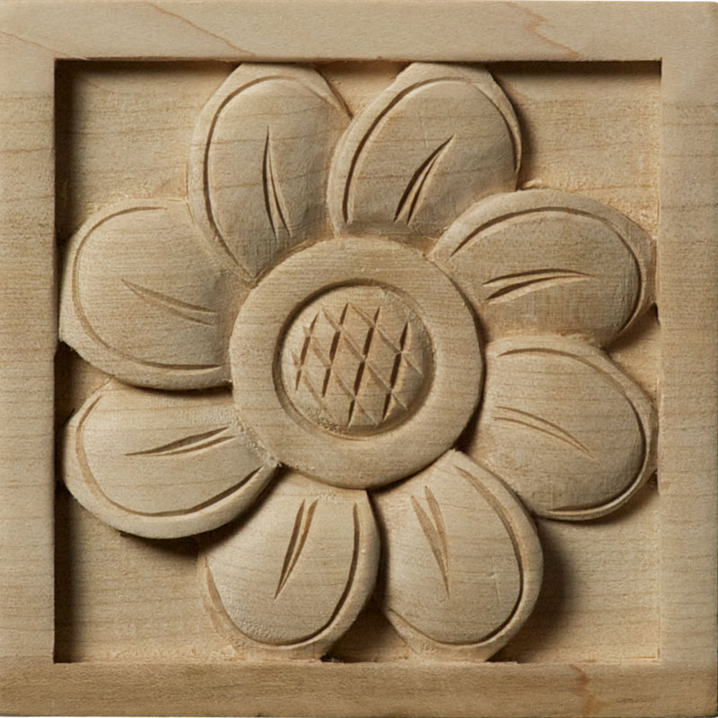 Sunflower 3.5'' H x 3.5'' W x 0.75'' D Wood Rosette Applique