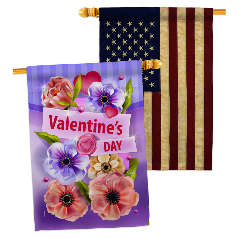 Drapeau de maison en polyester à 2 faces 3 pi 3 po x 2 pi 3 po Valentines