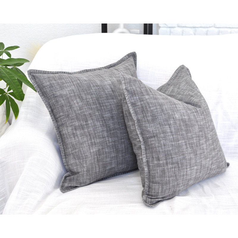 Textured Cotton Throw Pillow Covers / Modern Cushion Covers / Elegant Square Pillow Cases, 18"H x 18"W, Gray  Stitched Edge