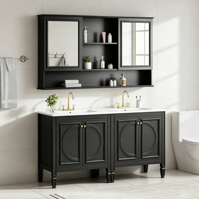 Ensemble de meuble-lavabo double autoportant 60 po avec plateau en céramique et miroir Baume