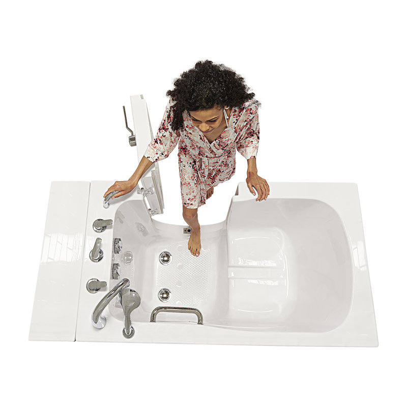 Ella Monaco 32"x52" Acrylic Soaking Walk-In-Bathtub, Right Outward Swing Door, Heated Seat, 5 Piece Fast Fill Faucet, 2" Dual Drain