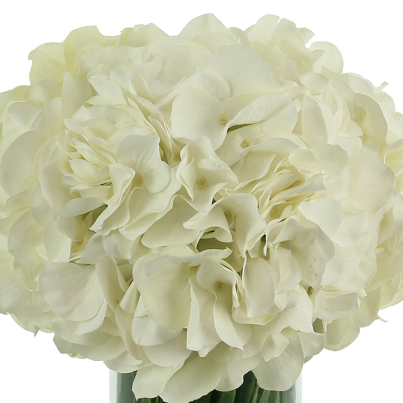 Hydrangeas in Glass Vase with Grass