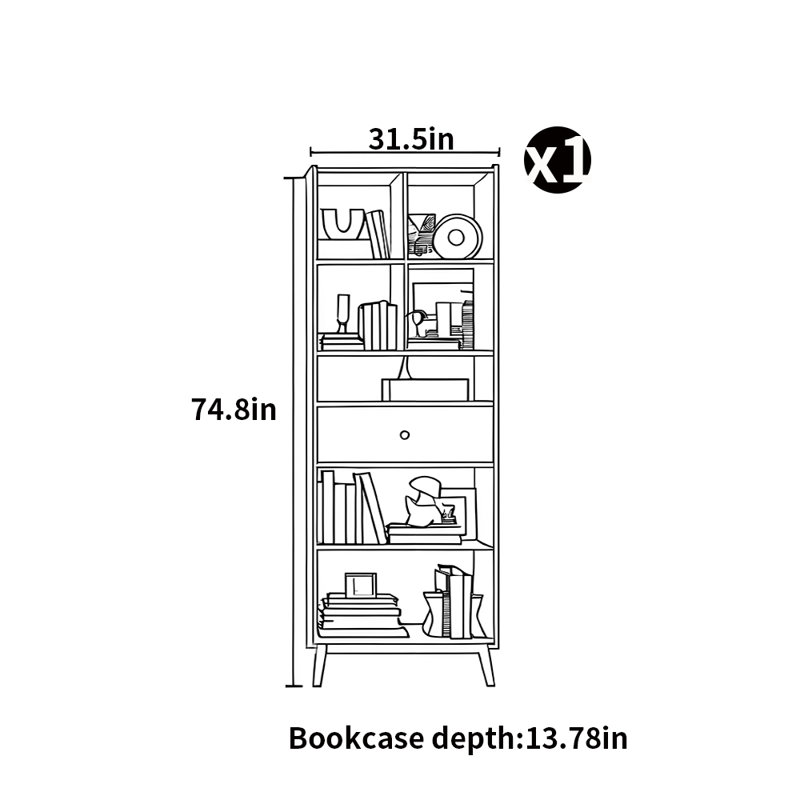 Bibliothèque légère de style moderne et luxueux, (6 tablettes) H 74,80 po x l 31,50 po x P 13,78 po