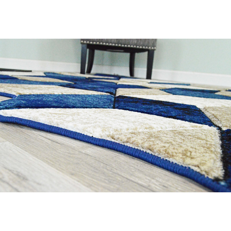 Tapis bleu marine/beige one-of-kind torsion de zone beige Meier