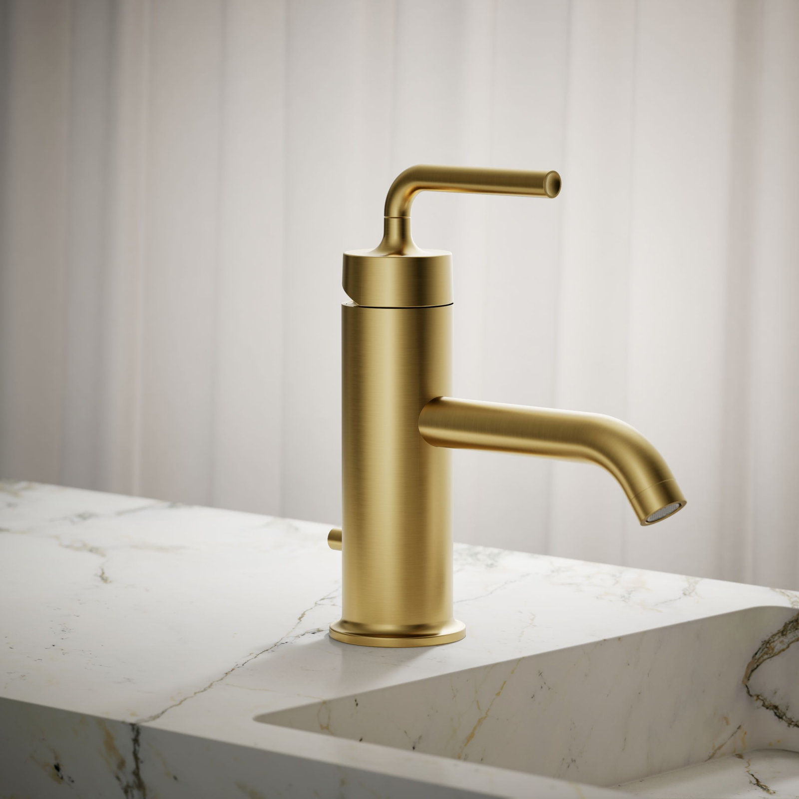 Purist Single Hole Bathroom Faucet with Drain Assembly, Vibrant Brushed Moderne Brass
