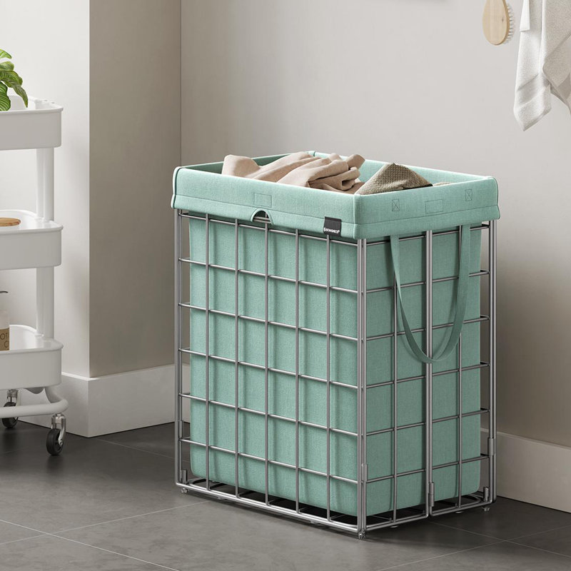 Collapsible Laundry Hamper, Green/White