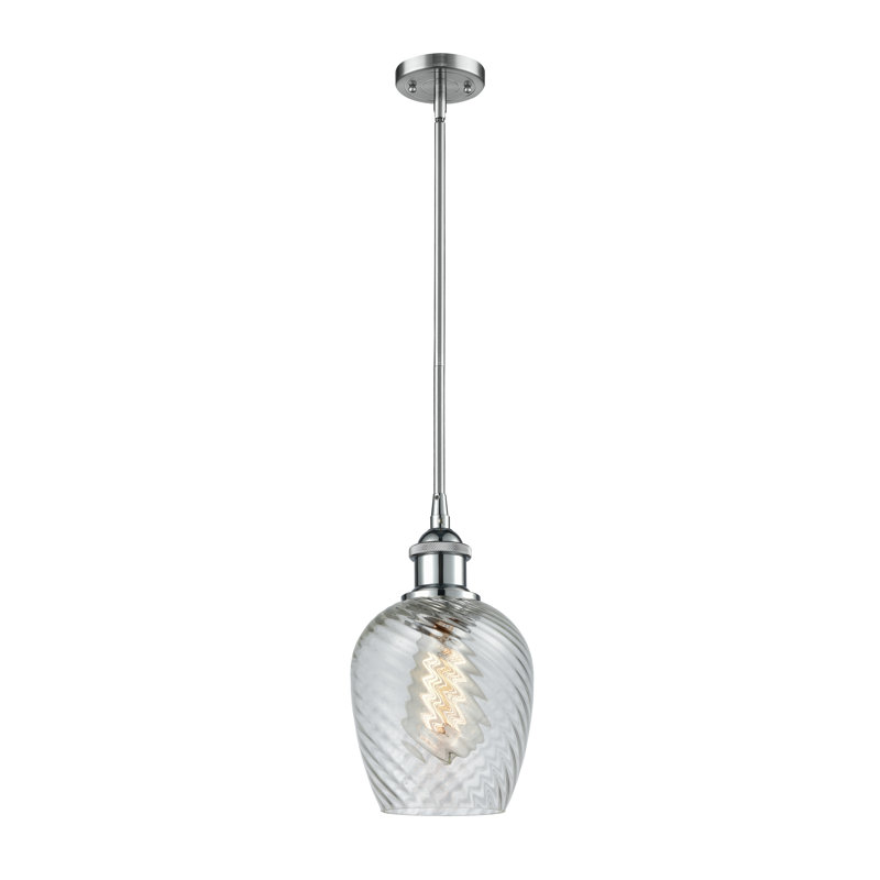 Luminaire suspendu en pot 1 lumière Lyman, Motif cannelé transparent, Ampoule non incluse, Chrome poli