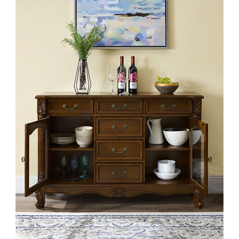 Buffet American, 33.9" H x 51.2" W x 15.3" D, Marron foncé