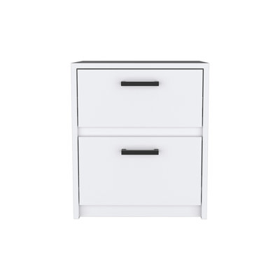 Nightstand Chequered, Two Drawes, White Finish