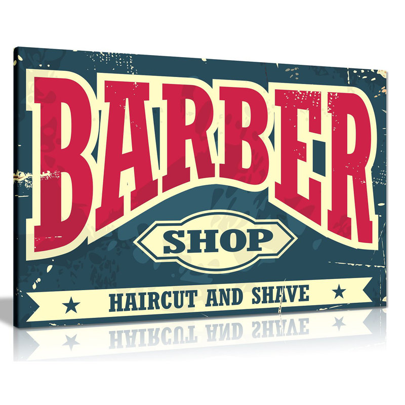 Barber Shop Decor Sign Haircut & Shave - Wrapped Canvas Print, 31cm H x 20cm W