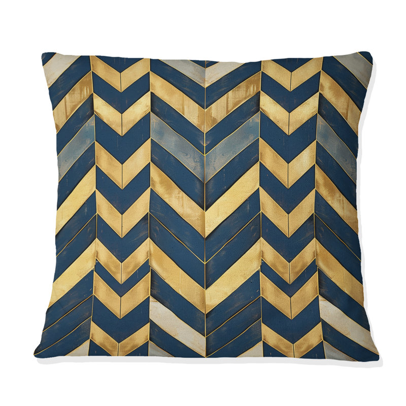Coussin Mid-Century bleu marine à chevrons imprimé II, H 18 po x l 18 po