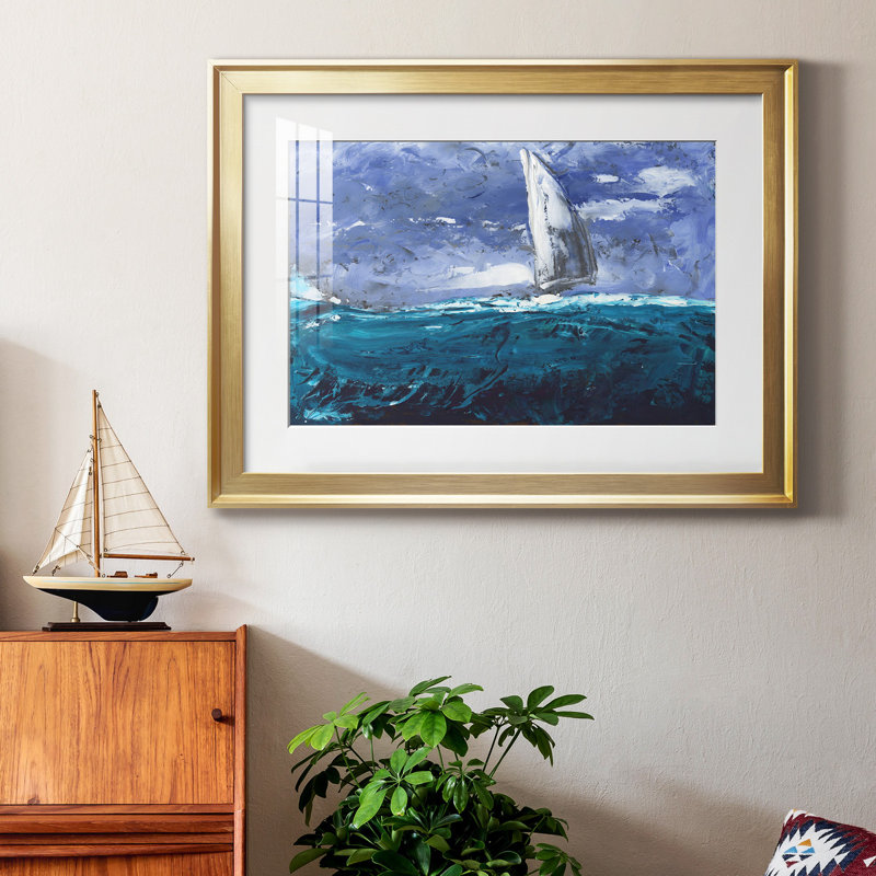 «Sail Ho I» - peinture encadrée, H 18,5 po x l 24,5 po x P 1 po, Or, Blanc