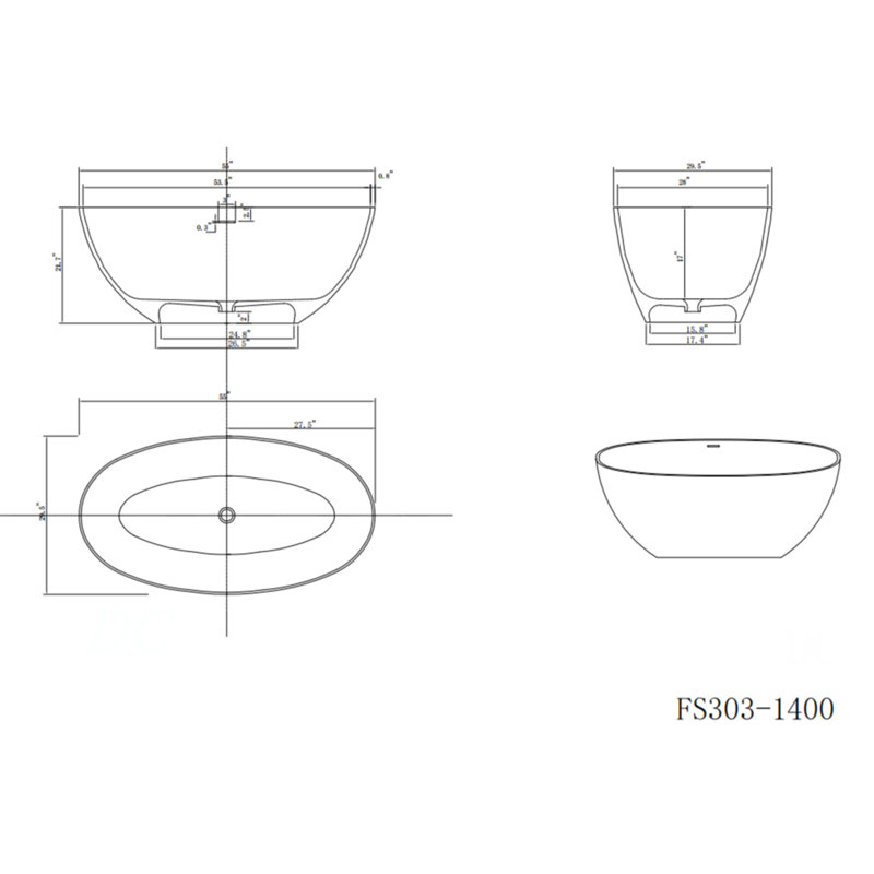 55" Solid Surface Soaking Bathtub