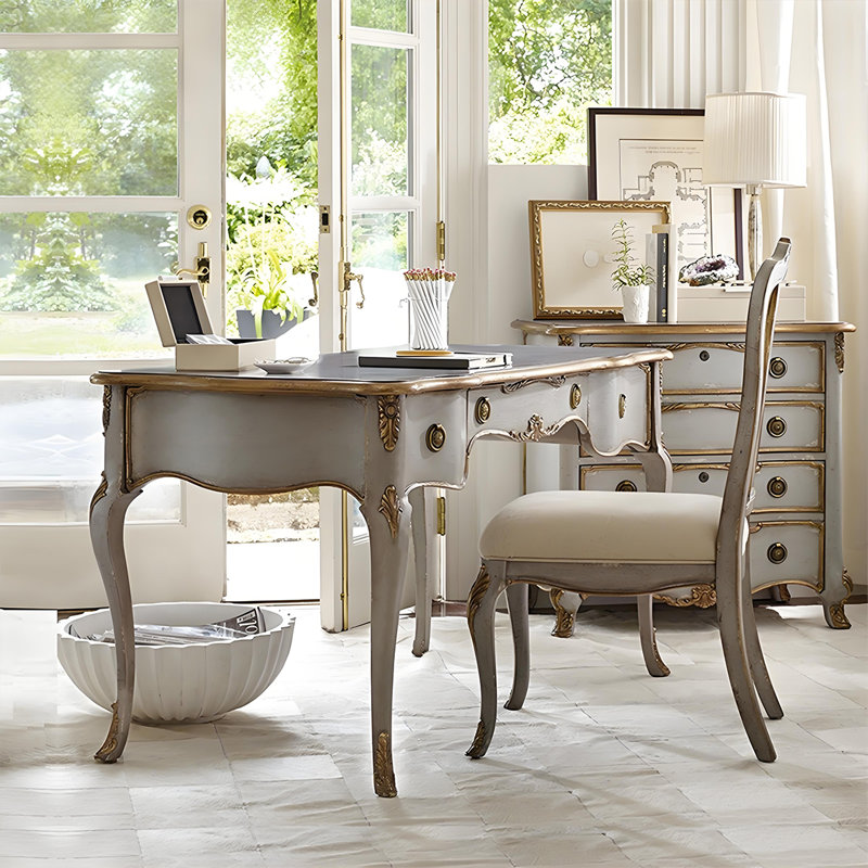 Bureau en bois massif gris-bleu 62,99 ", H 30,31 po x l 62,99 po x P 31,5 po