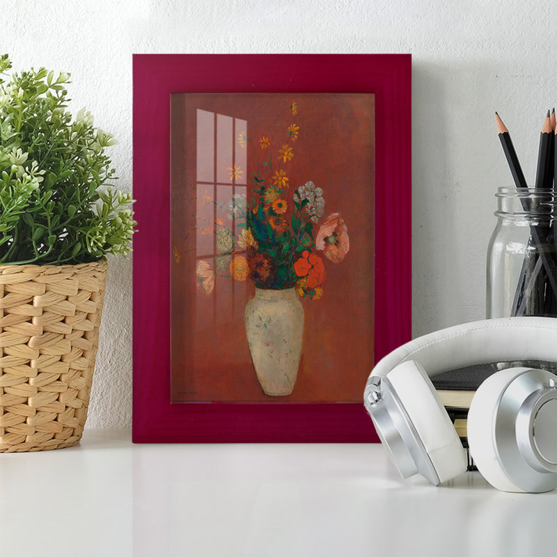 Bouquet dans un vase chinois, toile de qualité supérieure, prête à être accrochée, Papier encadré rouge