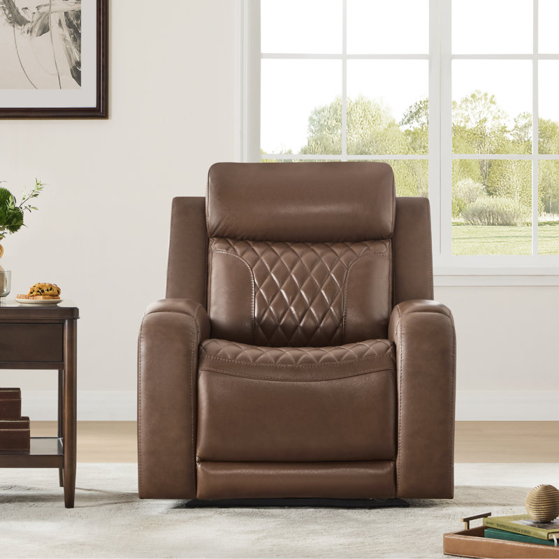 37" W Genuine Leather Dual-Power Recliner, Cafe