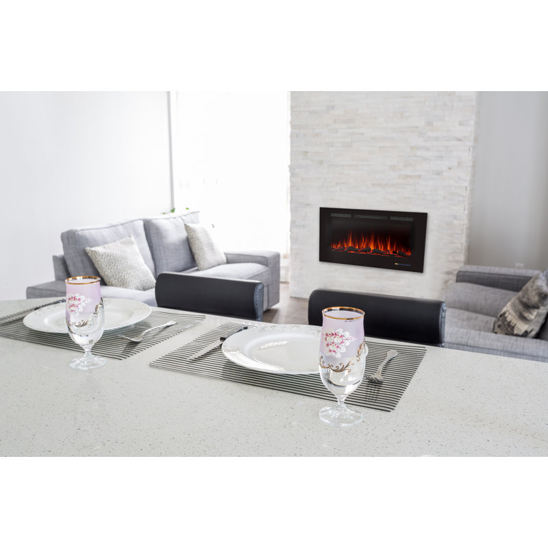 Paull 42.01'' W Recessed Electric Fireplace Insert, WiFi Heater for Living Room,Timer, Overheating Protection, Touch Screen, Black