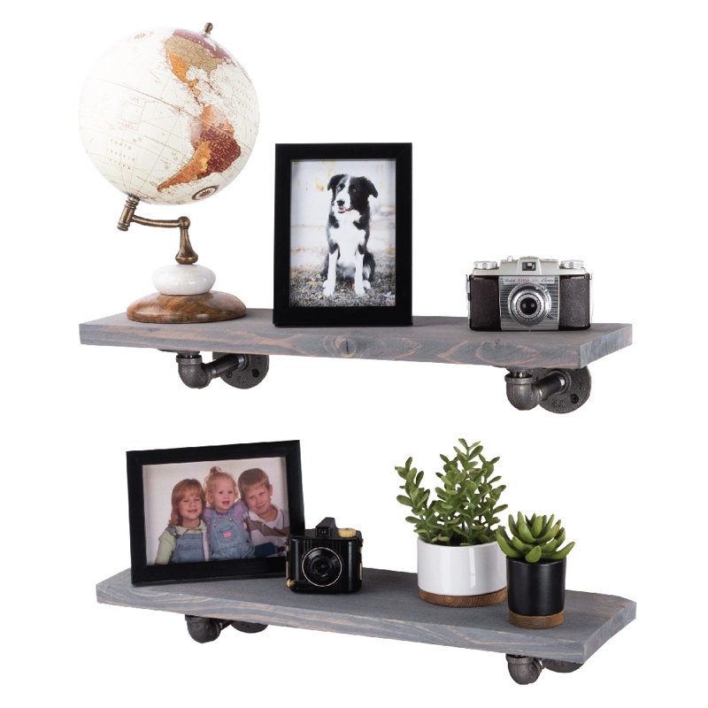 Ternes 2 Piece Pine Floating Shelf, Riverstone Gray