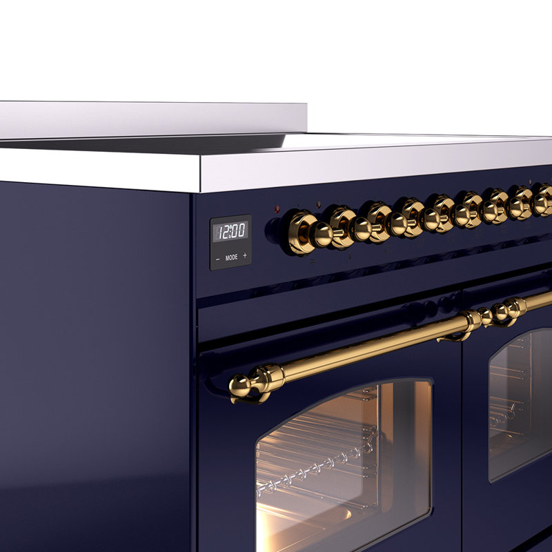 Cuisinière à induction 40 pouces avec 6 éléments à induction ILVE Nostalgie II Series (porte en verre), Bleu minuit / laiton