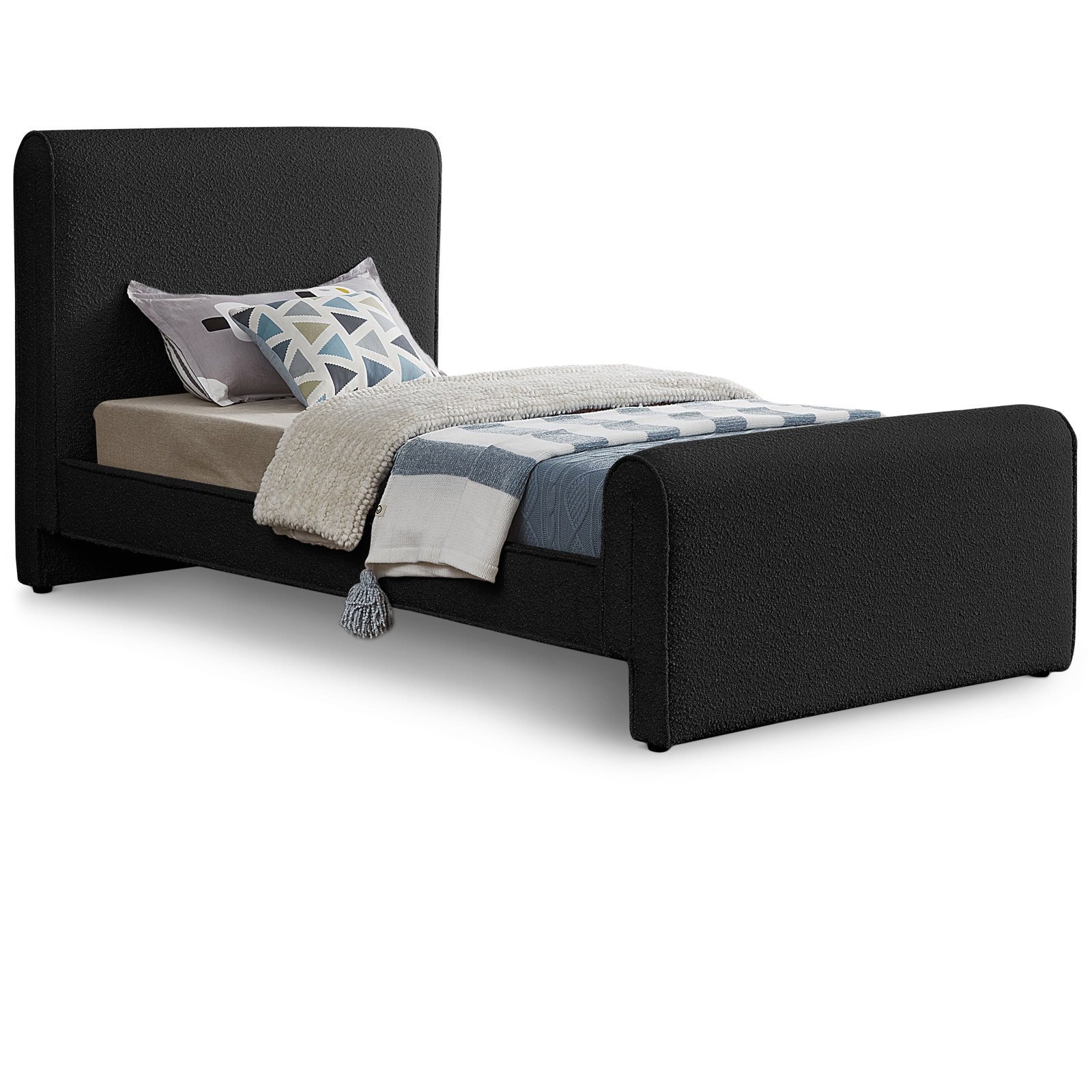 Chaylin Platform Bed, Black Boucle Fabric, Full