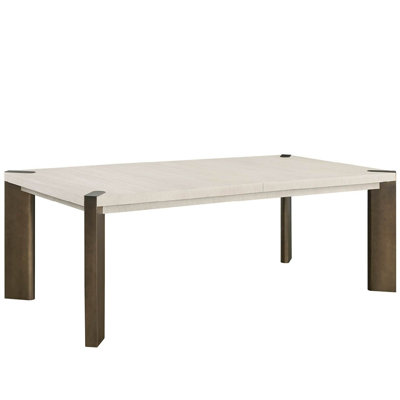 Modern Mist 122" Wide Light Oak Smoked Gold Metal Expandable Dining Table