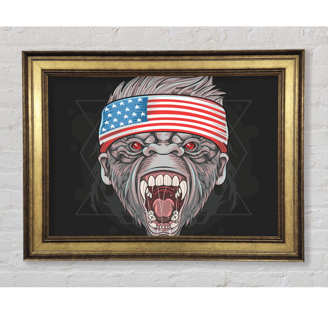 Wütender Gorilla Amerikanische Flagge - Bilderrahmen Kunstdrucke