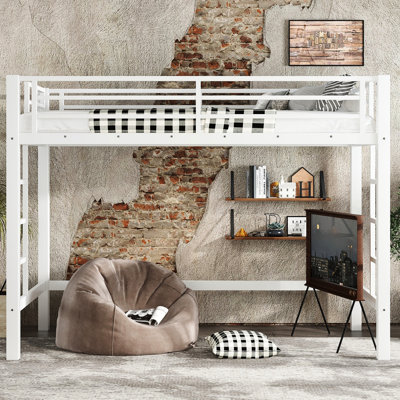 Twin Xl Size White Metal Loft Bed With Double Ladders, Stable Frame For Safe Sleeping, And Storage Space In White, Structurally Robust, Dual - Side Access
