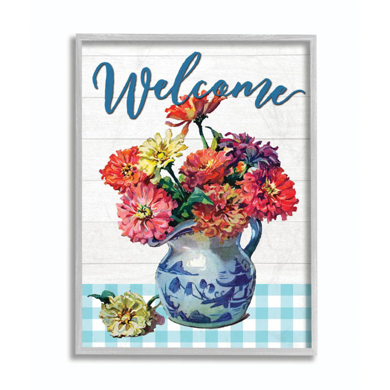 « welcome fleur pot blue écossais rustique », impression, H 11 po x l 14 po, Estampe numérique Farmhouse